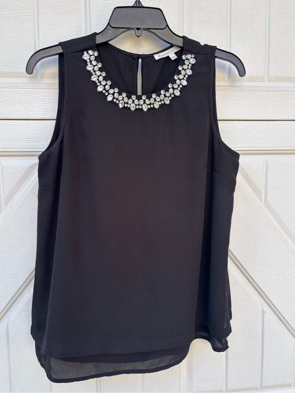 Daniel Rainn Black Rhinestone Embellished Chiffon Blouse Top, Size S